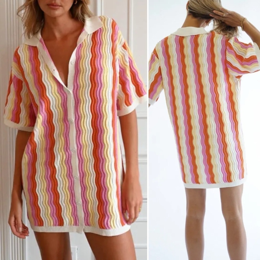 YLLW Felix Knit Dress Sorbet Wave Pattern Relaxed Fit Sz Small